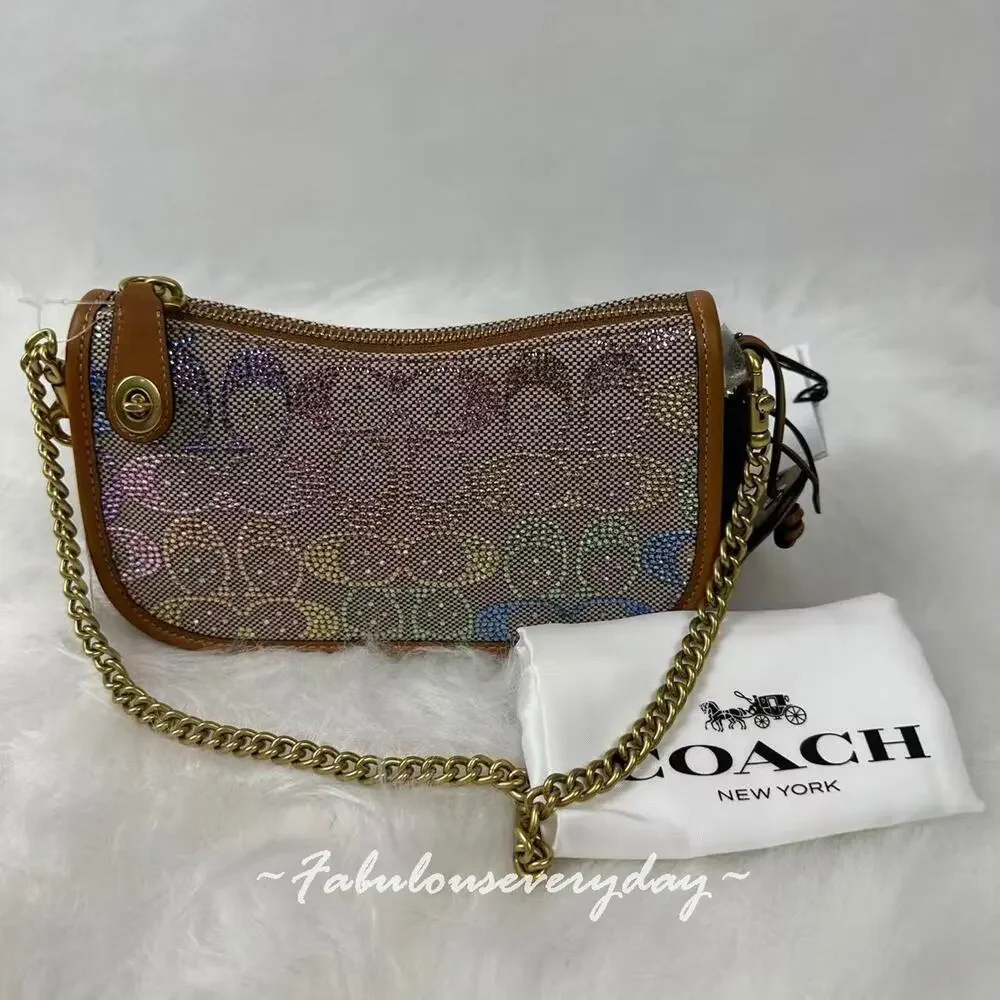 Coach Swinger Bag 20 With Chain In Crystal Signature Jacquard Rainbow CCY40 NWT